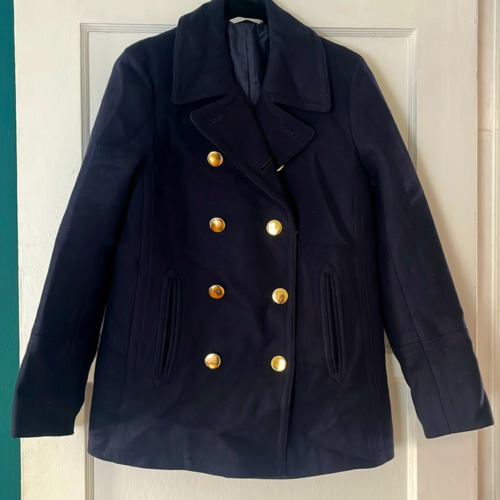 Navy cashmere and wool peacoat jacket